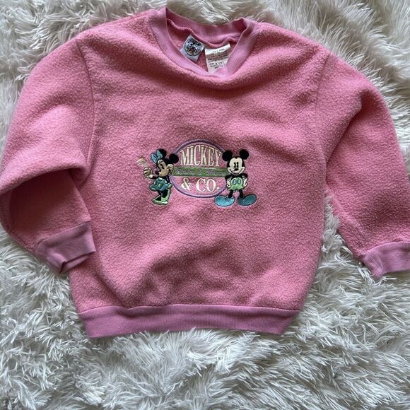 vintage little girls pink mickey and minnie mouse sweater size 4 polyester rare - Picture 1 of 3